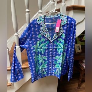 Brand New W/ Tags, Lilly Pulitzer, Woven PJ SET in Blue Grotto, Size L
